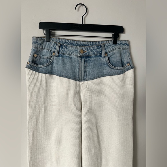 SER.O.YA NWT Chani Knit and Denim Pants in White & Coastline - Picture 9 of 16